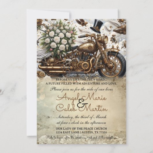 Biker Motorfiets Trouwen Goud Wit Kaart (Voorkant)