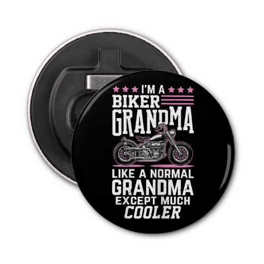 Biker Oma - Motorfiets Oma Biker Oma Button Flesopener (Voorkant)