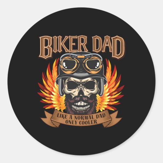 Biker Pa Motorfiets Vaderdag Biker Skull Ronde Sticker (Voorkant)