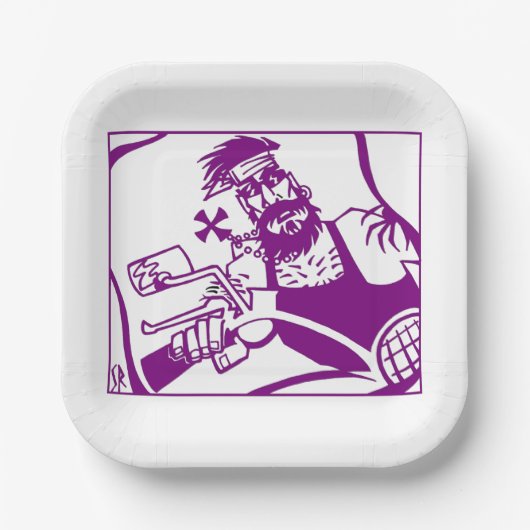 Biker paarse vierkante papieren borden papieren bordje (Voorkant)