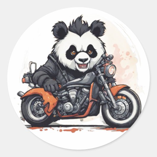 Biker Panda Ronde Sticker (Voorkant)
