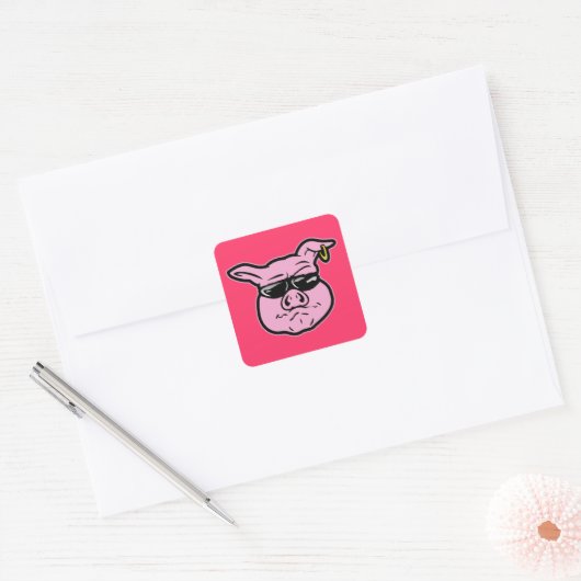 Biker Pig Vierkante Sticker (Envelop)