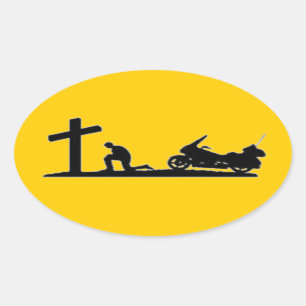 BIKER PRAYING OVALE STICKER