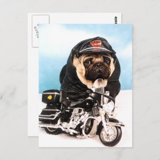 Biker Pug Dog Briefkaart (Voorkant / Achterkant)