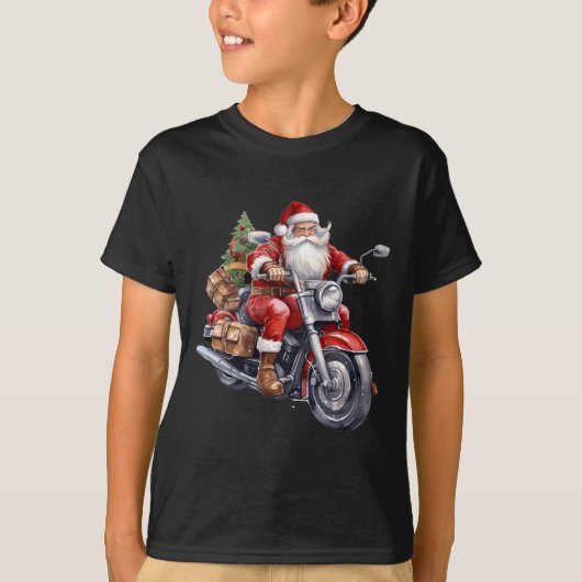 Biker Santa Claus On Motorcycle Fun Christmas Biki T-shirt (Voorkant)