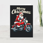 Biker Santa Cool Motorcycle Merry Christmas Black Kaart (Voorkant)