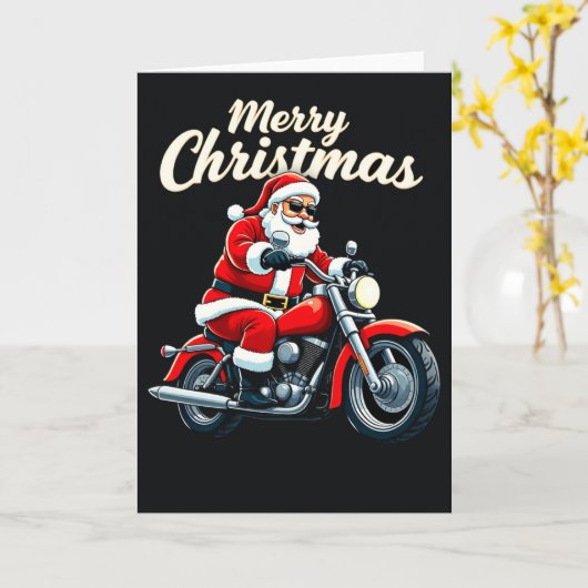 Biker Santa Cool Motorcycle Merry Christmas Black Kaart (Gele Bloem)