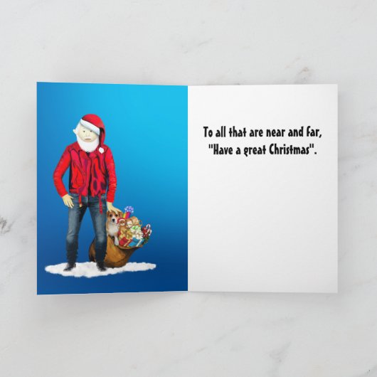 Biker Santa met tas van speelgoed en een puppy Feestdagen Kaart (Binnen)