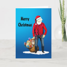 Biker Santa met tas van speelgoed en een puppy Feestdagen Kaart