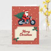 Biker Santa Motorcycle Merry Christmas Card Kaart (Gele Bloem)