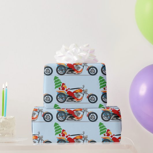 Biker Santa op een helikopter met kerstboom Cadeaupapier (Feestgeschenken)