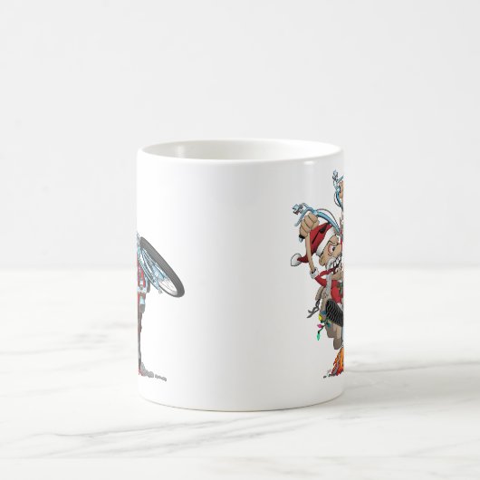 Biker Santa op een schilderij van de cartoon Koffiemok (Center)