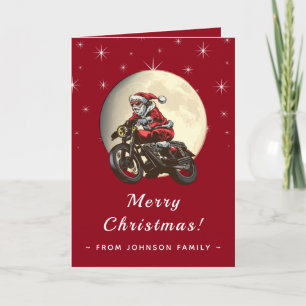 Biker Santa Riding Motorcycle Moon Sky Dark Red Kaart