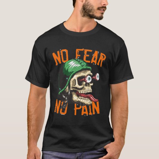 Biker Schedel Geen Angst Geen Pijn Grappig T-shirt (Voorkant)