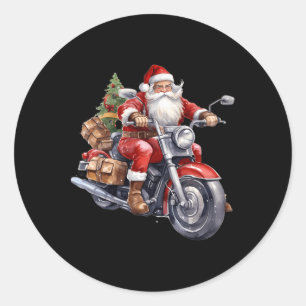 Biker Sinterklaas op motorfiets leuk kerst Biki Ronde Sticker