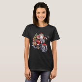Biker Sinterklaas op motorfiets leuk kerstfeest Bi T-shirt (Voorkant volledig)