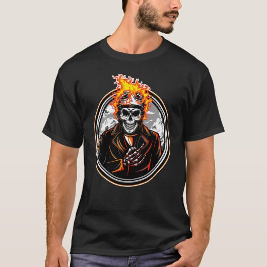 Biker Skeleton Fire Flames Motorcyclist T-shirt (Voorkant)