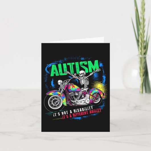 Biker Skeleton Riding Motorcycle Puzzel Autisme we Kaart (Voorkant)