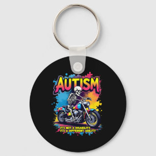 Biker Skeleton Riding Motorcycle Puzzel Autisme we Sleutelhanger