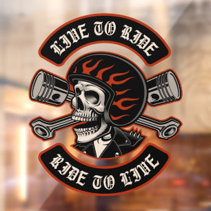 Biker Skull Crossed zuigers Live naar Ride Window Raamsticker