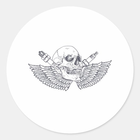 Biker Skull Head Beard Helmet Tattoo Cool Bike Ronde Sticker (Voorkant)