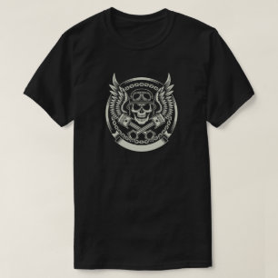 Biker Skull met vleugels en zuigers Embleem T-shirt