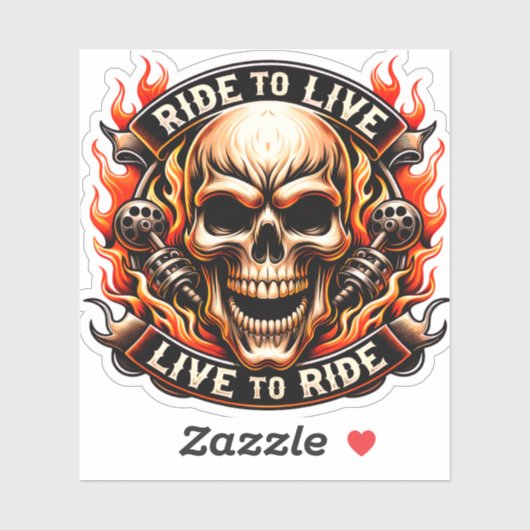​Biker Skull Ride to Live Live to Ride Fiery Graph Sticker (Vel)