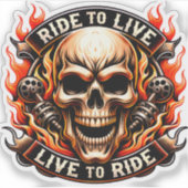​Biker Skull Ride to Live Live to Ride Fiery Graph Sticker (Voorkant)