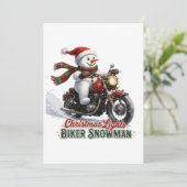 Biker Sneeuwman Kerstverlichting Feestdagenkaart (Staand voorkant)