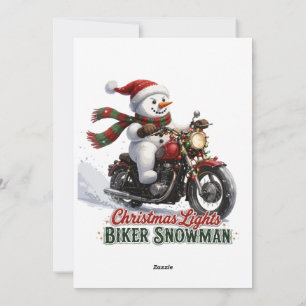 Biker Sneeuwman Kerstverlichting Feestdagenkaart