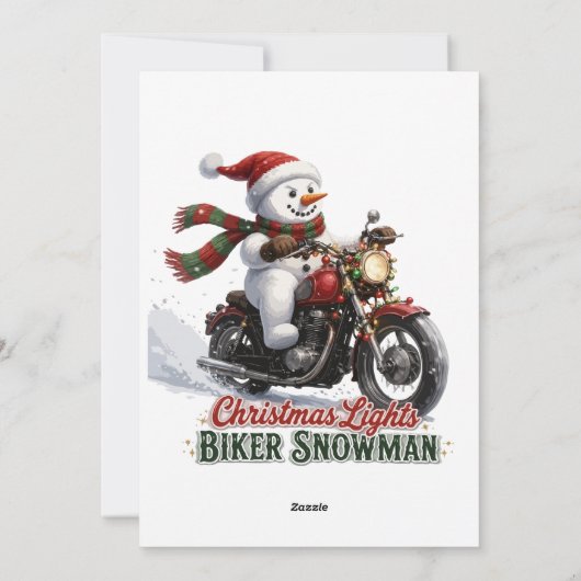 Biker Sneeuwman Kerstverlichting Feestdagenkaart (Achterkant)