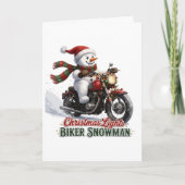 Biker Sneeuwman Kerstverlichting Kaart (Voorkant)