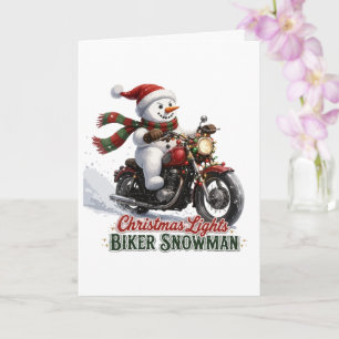 Biker Sneeuwman Kerstverlichting Kaart