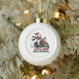 Biker Sneeuwman Kerstverlichting Keramische Bal Ornament