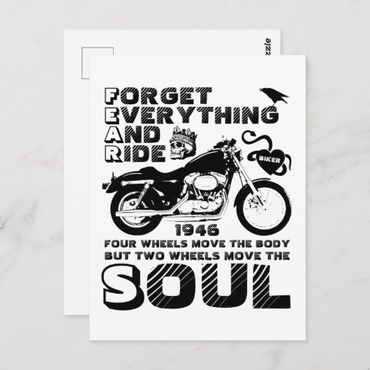 Biker Soul, persoonlijke geboortedatum Briefkaart (Voorkant / Achterkant)