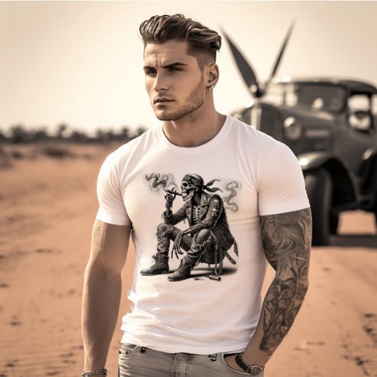Biker Style Skelet Rokt Sigaar T-shirt