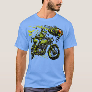 Biker Tabby Cat Riding Chopper Motorfiets Cicadas T-shirt