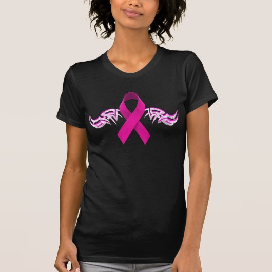 Biker Tribal Wings for Breast Cancer Awareness T-shirt (Voorkant)