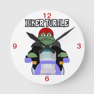 Biker Turtle Clock Ronde Klok
