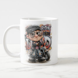 Biker Vader Motorrijden Grote Koffiekop