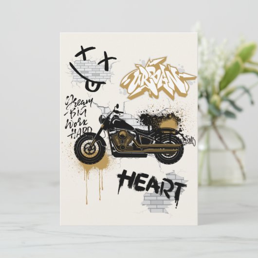 Biker verjaardagsuitnodiging kaart (Staand voorkant)