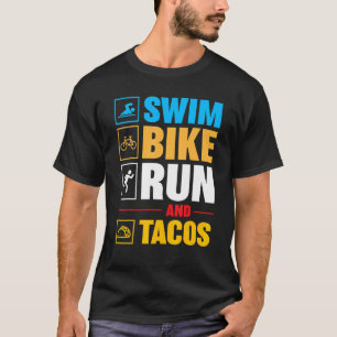 Biker voor Mannen Vrouwen Zwemfiets Run & Tacos Tr T-shirt