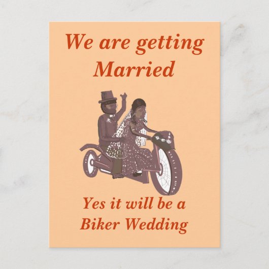 Biker Wedding, Groom-rijdende pillion, Briefpapier Aankondigingskaart (Voorkant)