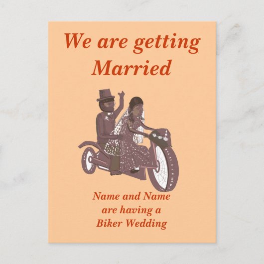 Biker Wedding, Groom-rijdende pillion, Briefpapier Aankondigingskaart (Voorkant)