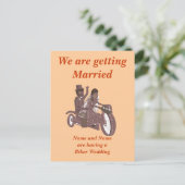Biker Wedding, Groom-rijdende pillion, Briefpapier Aankondigingskaart (Staand voorkant)