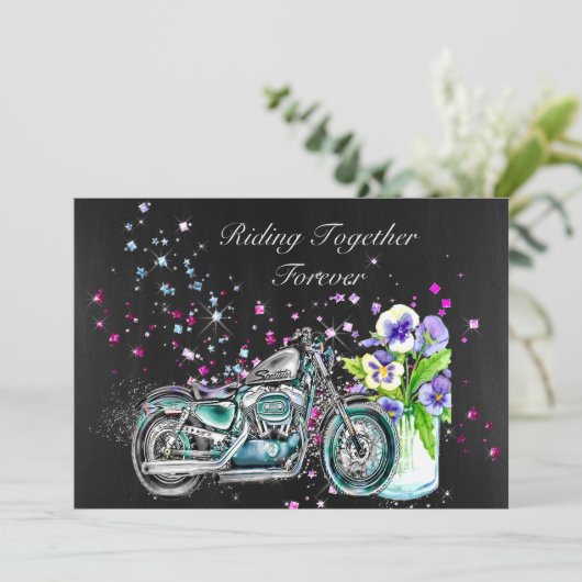 Biker Wedding Invitation for Motorcycle Kaart (Staand voorkant)