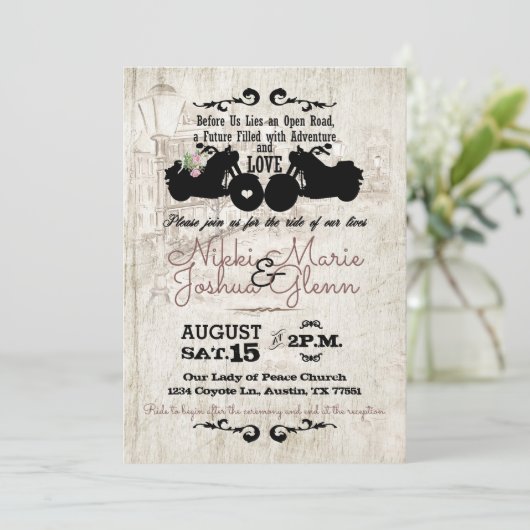 Biker Wedding Invitation Open Road Adventure Kaart (Staand voorkant)