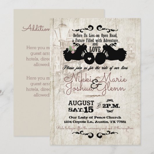 Biker Wedding Invitation Open Road Adventure Kaart (Voorkant / Achterkant)