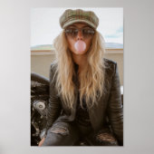 Biker Woman Pink Bubble Gum Bubble Stylish Poster (Voorkant)