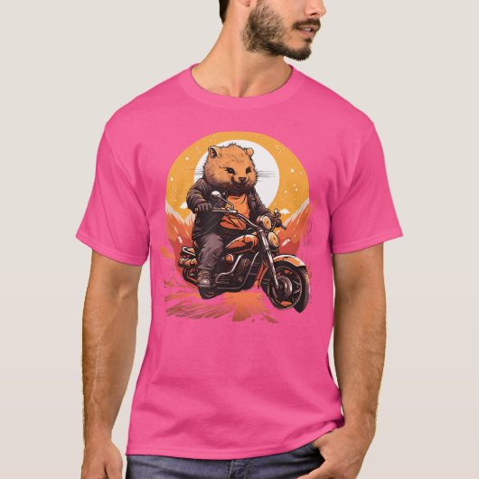 Biker Wombat Rijden Motorcycle T-shirt (Voorkant)